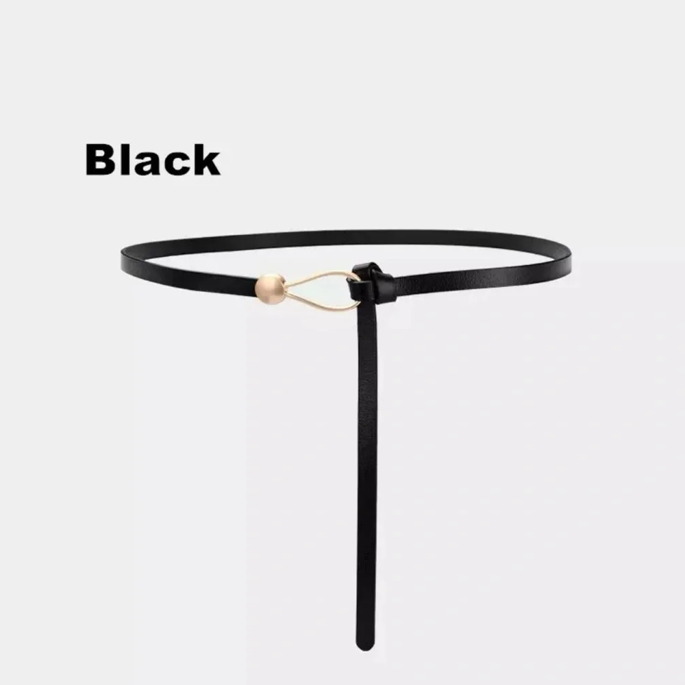 Black Trendy Knotted Skinny Thin Belt For Women Classic Solid Color Faux Leather